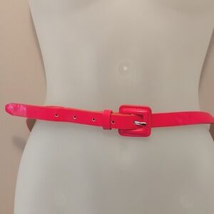 Pink Faux Leather Skinny Belt With Square Buckle Size Medium